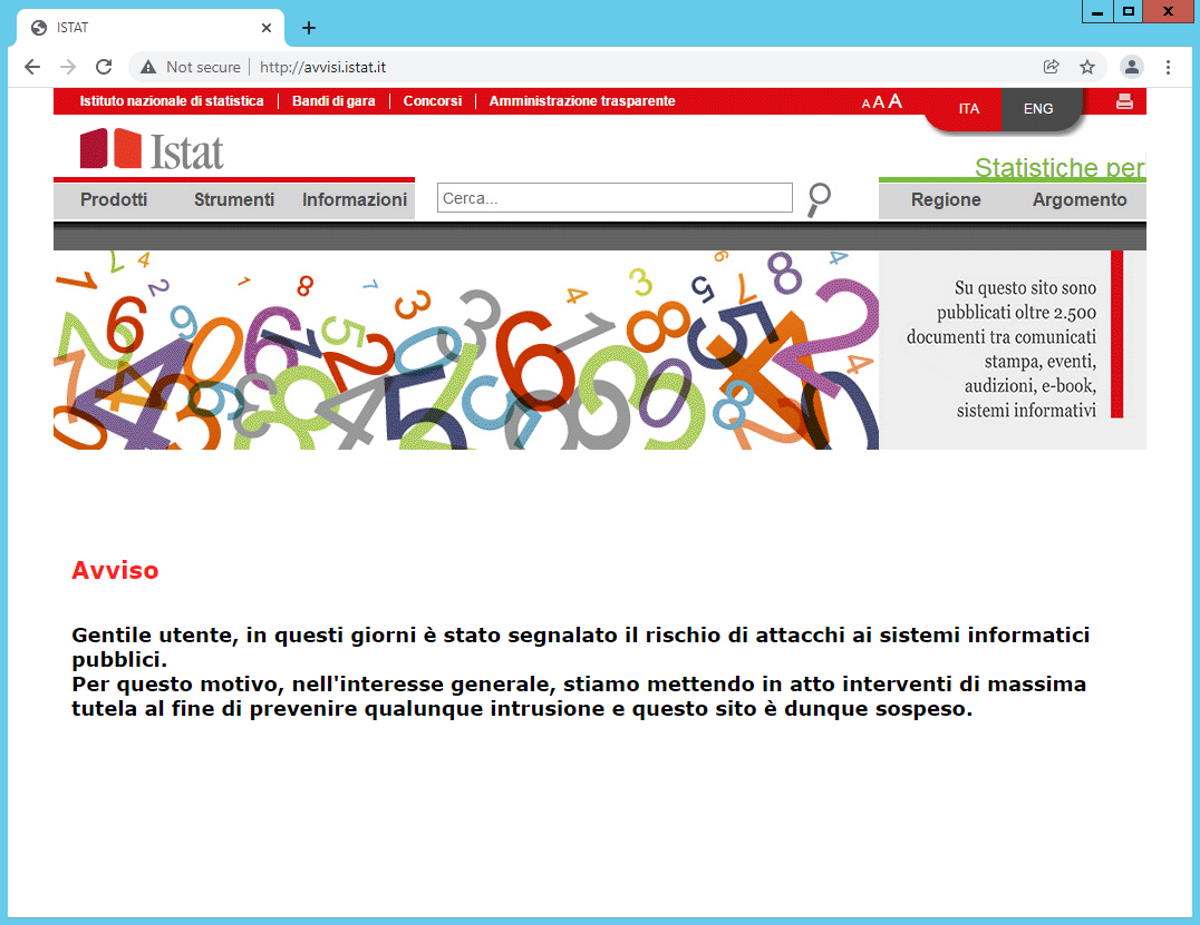 L'Istat chiude il proprio sito web per paura degli hacker