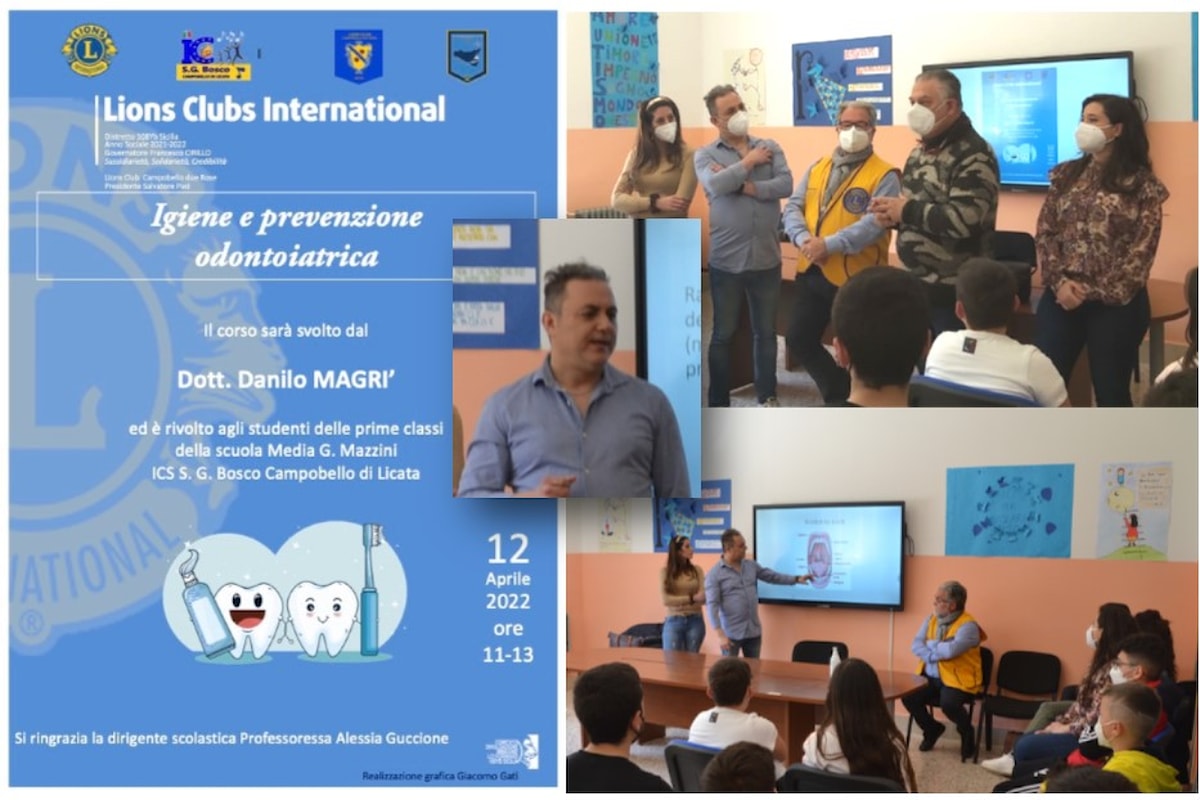 Il dott. Danilo Magrì incontra gli studenti: Igiene e prevenzione odontoiatrica al SG Bosco di Campobello di Licata con l’organizzazione del Lion Club due rose