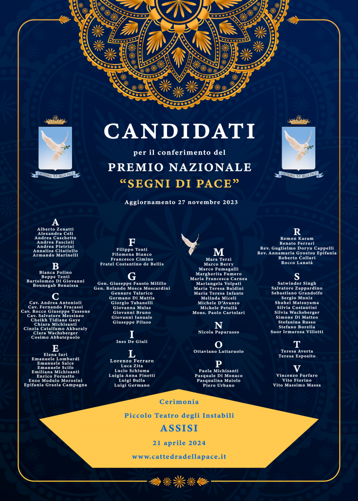 TERESA AVERTA CANDIDATA AL PREMIO “SEGNI DI PACE” NELLA CITTÀ DI ASSISI