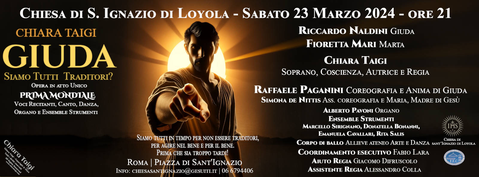 Opera “GIUDA - Siamo Tutti traditori?“ di CHIARA TAIGI, Chiesa Sant'Ignazio di Loyola a Roma il 23 Marzo 2024 ore 21 - APPUNTAMENTO