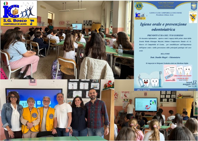 LIONS CLUB CAMPOBELLO DUE ROSE all’IC S. G. BOSCO: un service educativo per la saute orale dei giovani