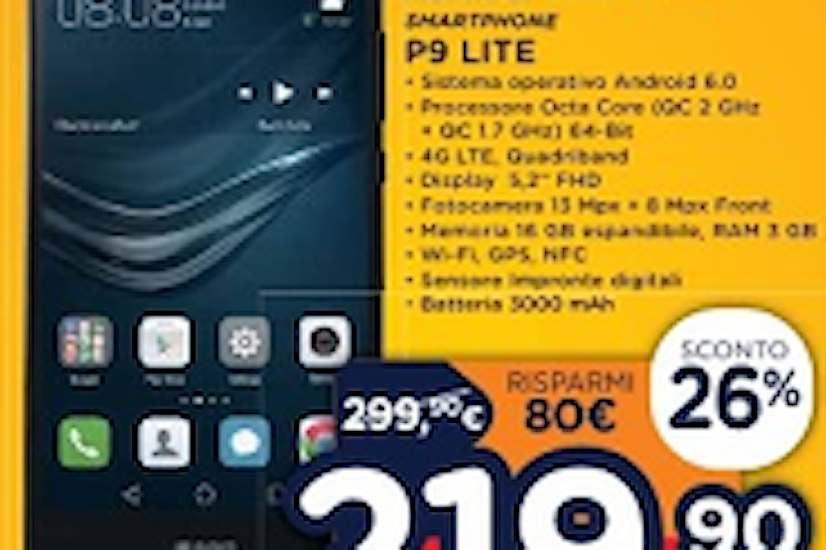 Regali di natale 2016: Huawei P9 Lite a 219.90€, offerta sottocosto Unieuro