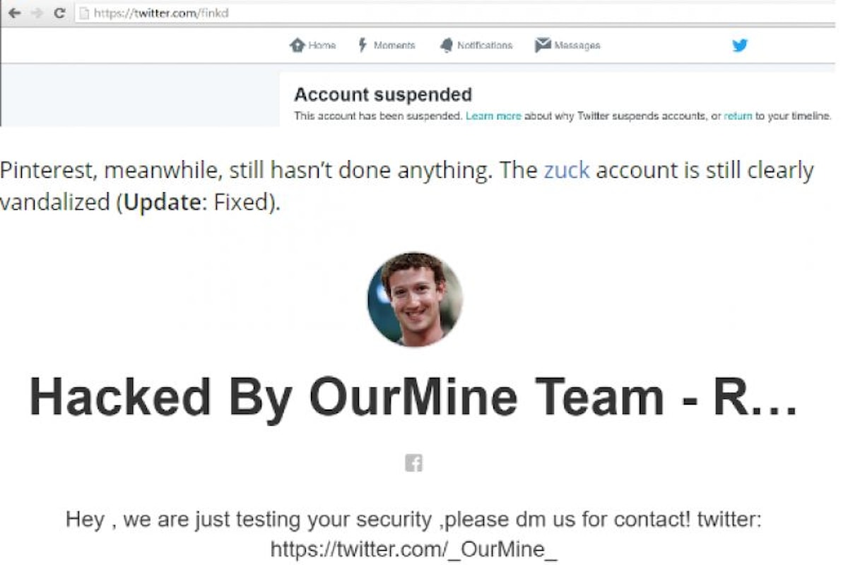 Violati i profili Twitter e Pinterest di Mark Zuckerberg
