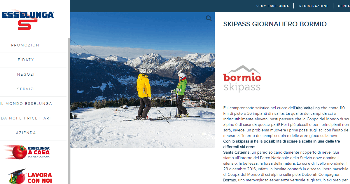 Un nuovo premio aggiunto al catalogo Esselunga, lo skipass giornaliero per Bormio!