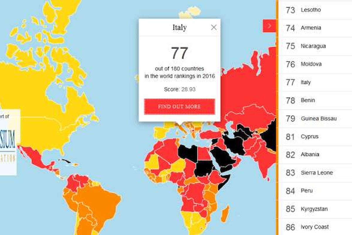 Reporters sans frontières: l'Italia continua ad arretrare nel rapporto 2016 sulla libertà di stampa nel mondo